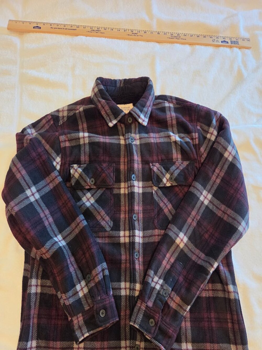 Boston Traders Sherpa Lined Burgundy Plaid Fleece Shirt Jacket Size XXL